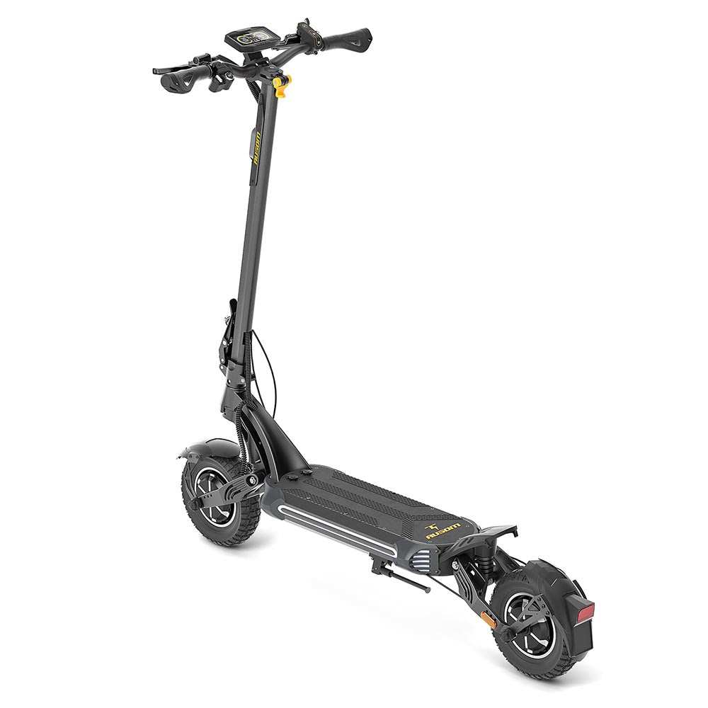 Ausom SR1 Trottinette électrique black electric scooter with 52V 20.8Ah battery, dual 1000W brushless motors, 54-59 miles range, 41 mph max speed, and 10"x3" pneumatic tires.