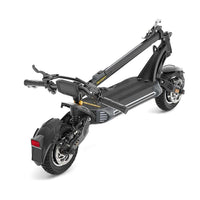 Folded Ausom SR1 electric scooter with dual 1000W motors, 52V battery, large pneumatic tires, and rear disc brake.