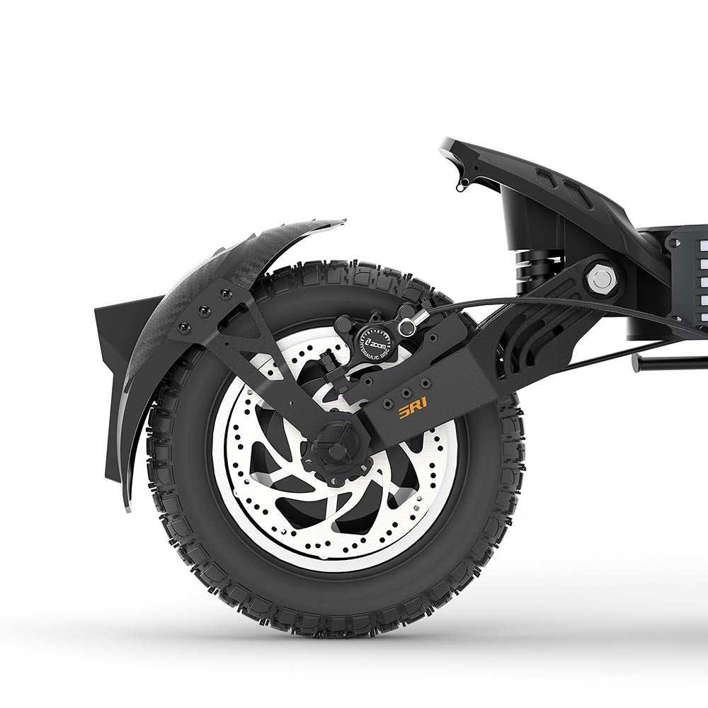 Rear wheel of Ausom SR1 Trottinette électrique with 10-inch pneumatic tire and disc brake system