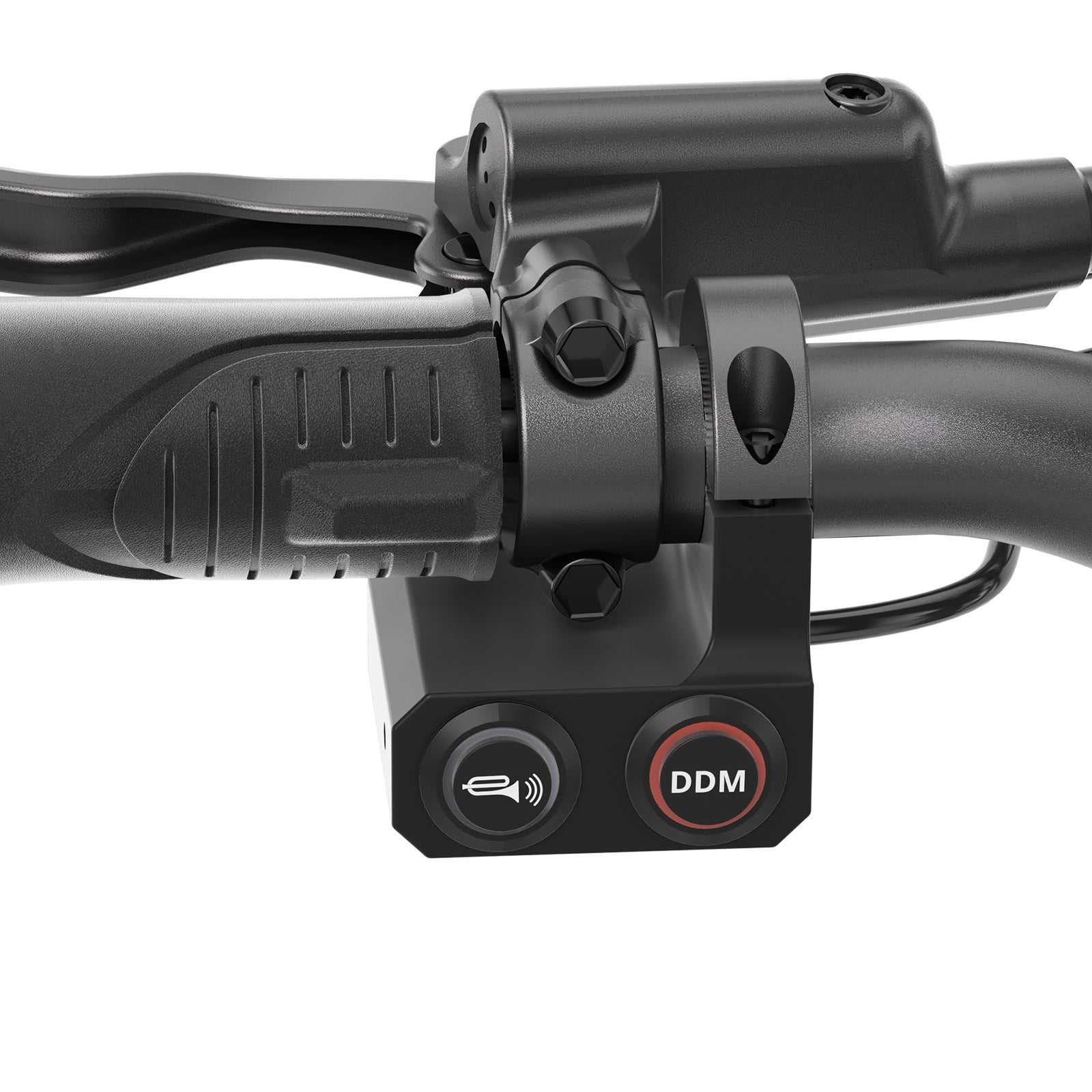 Handlebar controls of Ausom F1 Max Trottinette électrique electric scooter with horn and DDM button