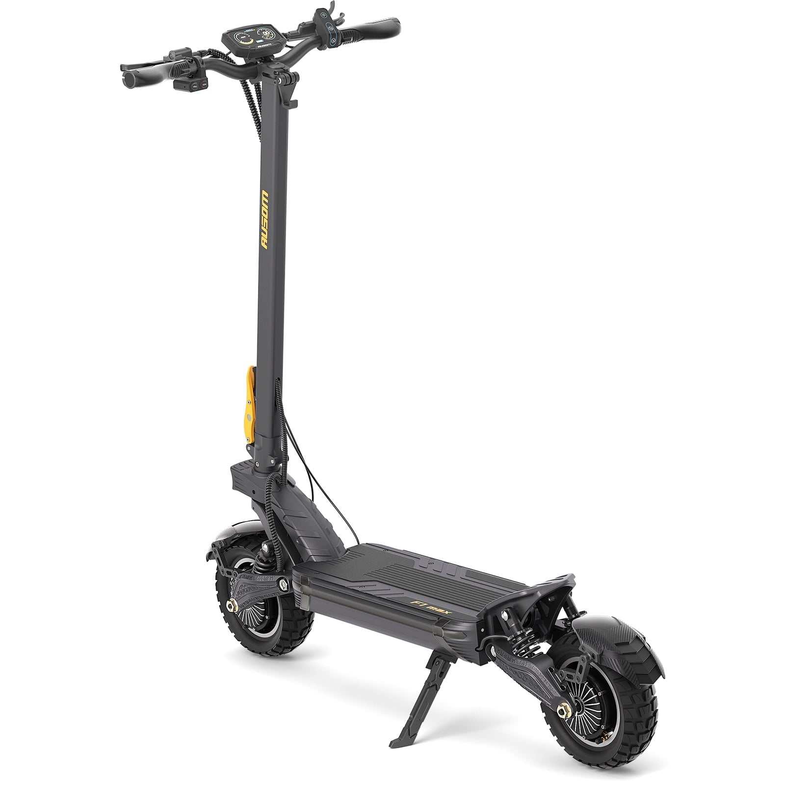 Ausom F1 Max electric scooter with dual 1400W motors, 60V 20.8Ah battery, 62-mile range, 45 mph max speed, and 10"x3" pneumatic tires