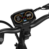 Digital display panel of Ausom L1 trottinette électrique electric scooter handlebars showing speed and riding modes