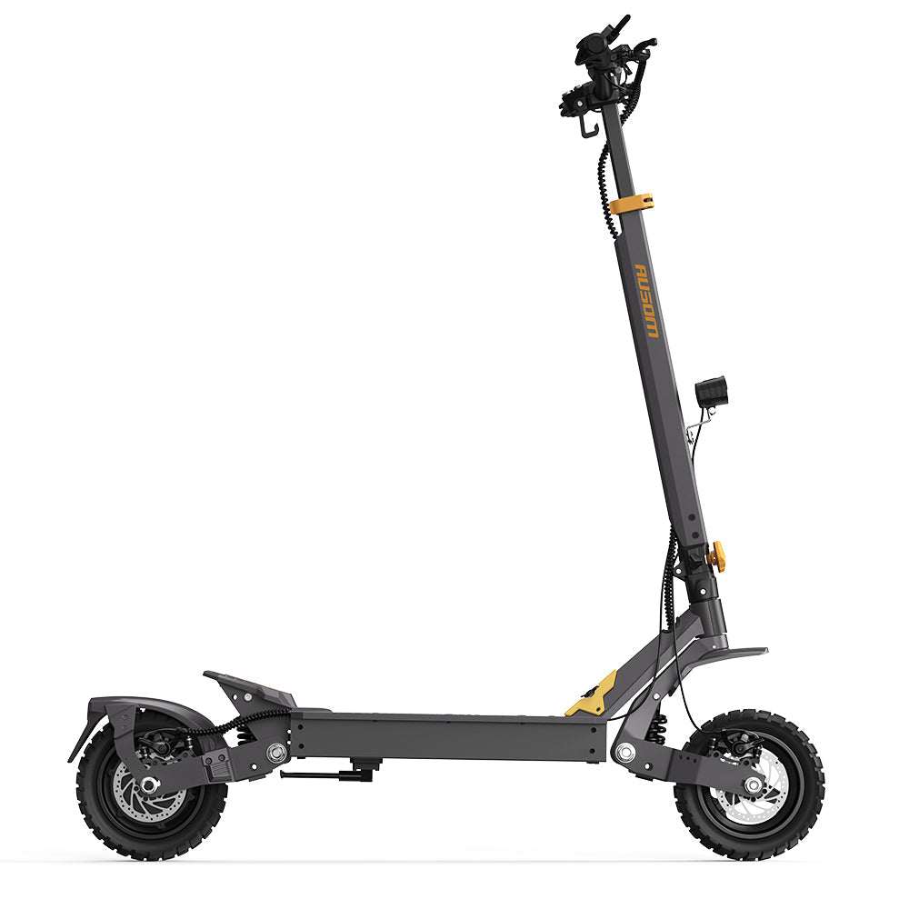 Ausom L1 electric scooter with 48V 15.6Ah battery, 800W brushless motor, 44 miles range, 28 mph max speed, and 10"x2.75" tubeless rubber tires.